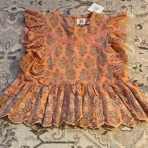 DRA Peach Leaf Ruffle Blouse women’s NWT size large